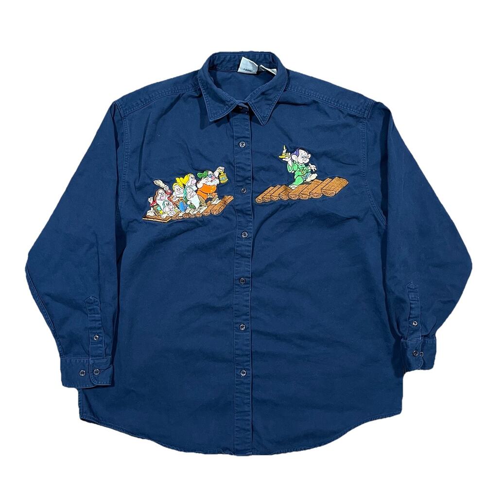 Disney Store Seven Dwarfs Button Down Shirt Mens XL Navy Embroidered